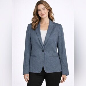 LOFT Blue/ Gray Herringbone Blazer with Navy Elbow Patches Size 6